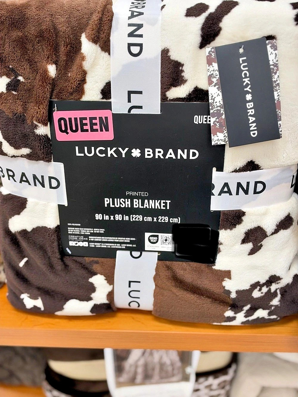 Lucky Brand Printed Plush Blanket Cow Print Queen